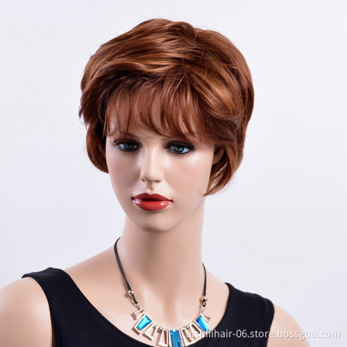 The best-selling synthesis nut-brown  short  synthesis  straight  hair wig for European and American women